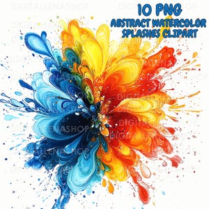 Abstract Watercolor Splashes Clipart 10 PNG | Colorful Color Splashes Clipart, Sublimation Design, Sticker Planner, Commercial Use