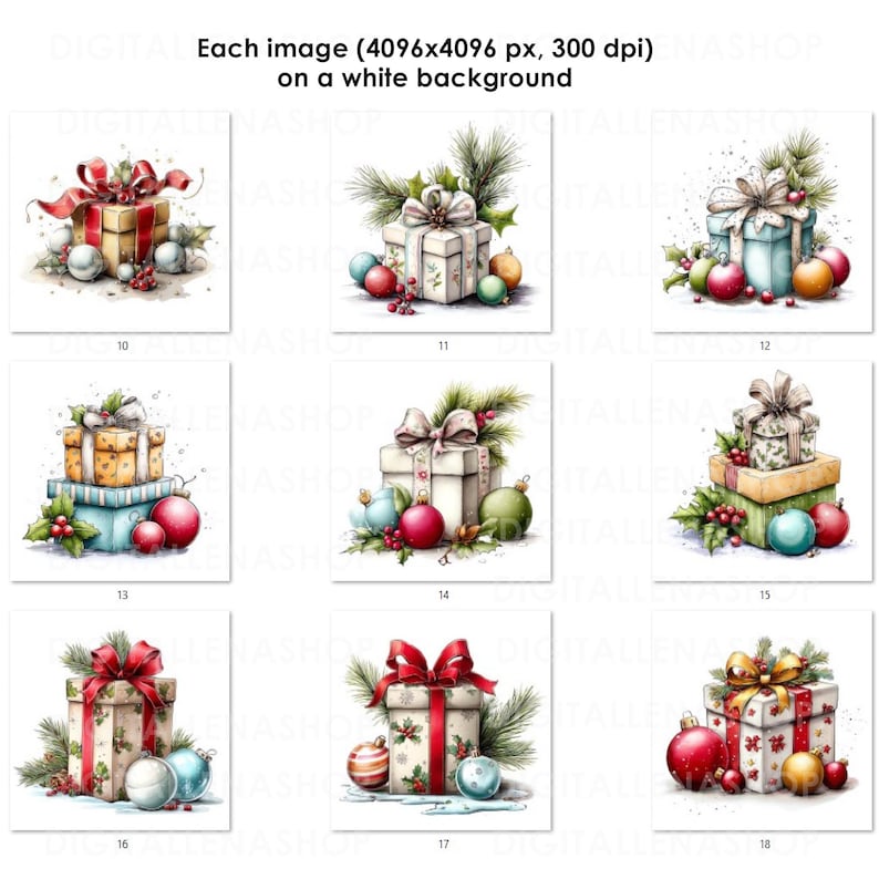 Watercolor Christmas Gift Box Clipart: Holiday Present Illustrations ...