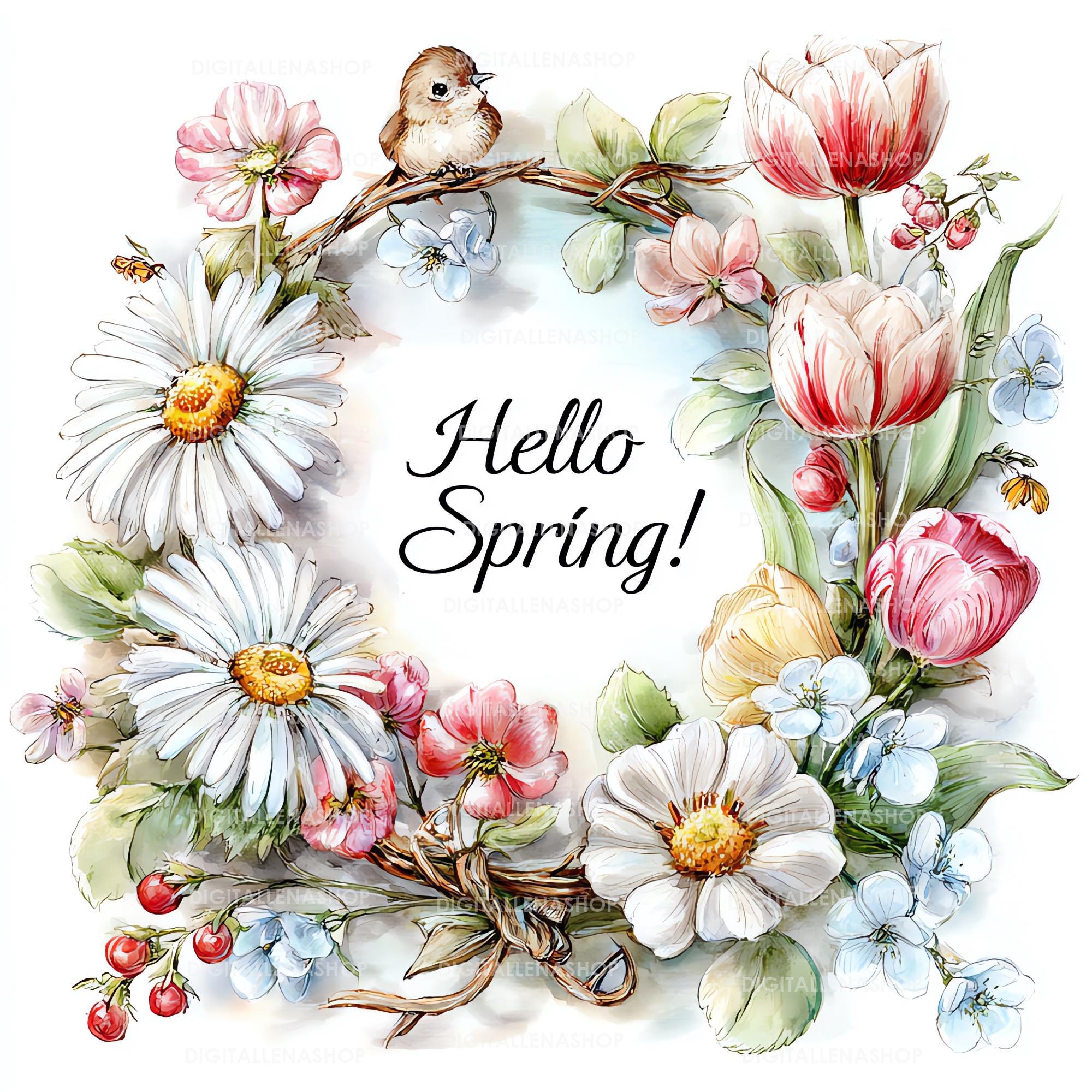 Floral “hello, Spring!” Lettering Watercolor Clipart Set | 20 JPG Files ...