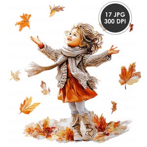 Skurrile Herbst Mädchen Aquarell Clipart: Herbstblätter (digitaler Download)