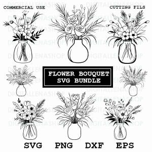 Pacote SVG de buquê de flores em um vaso | Arquivo SVG de vaso de flores | Arquivo SVG de flores, buquê svg | Arquivo de vinil floral, arquivos de corte Cricut | Camiseta SVG