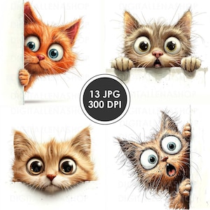 Clipart aquarelle original de chat furtif 13 fichiers JPG, art mural imprimable, journal indésirable, scrapbooking, fabrication de cartes, téléchargement numérique