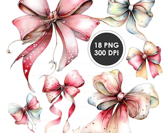 Watercolor Multicolor Bows Clipart | Planner Stickers & Decor | 18 PNG Files | Digital Download