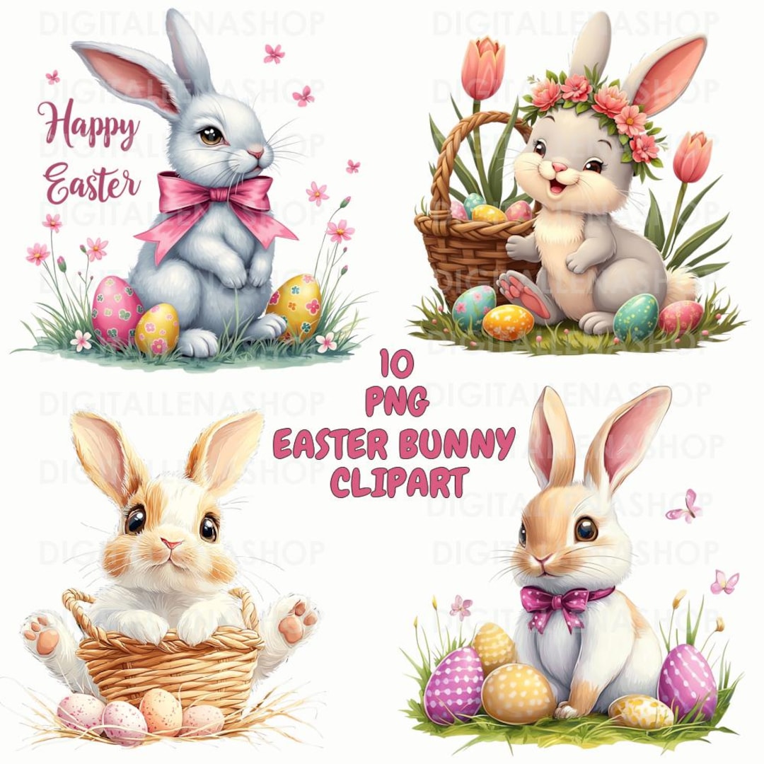 Easter Bunny Clipart Bundle PNG | Easter Rabbit Clipart Bundle | Spring ...