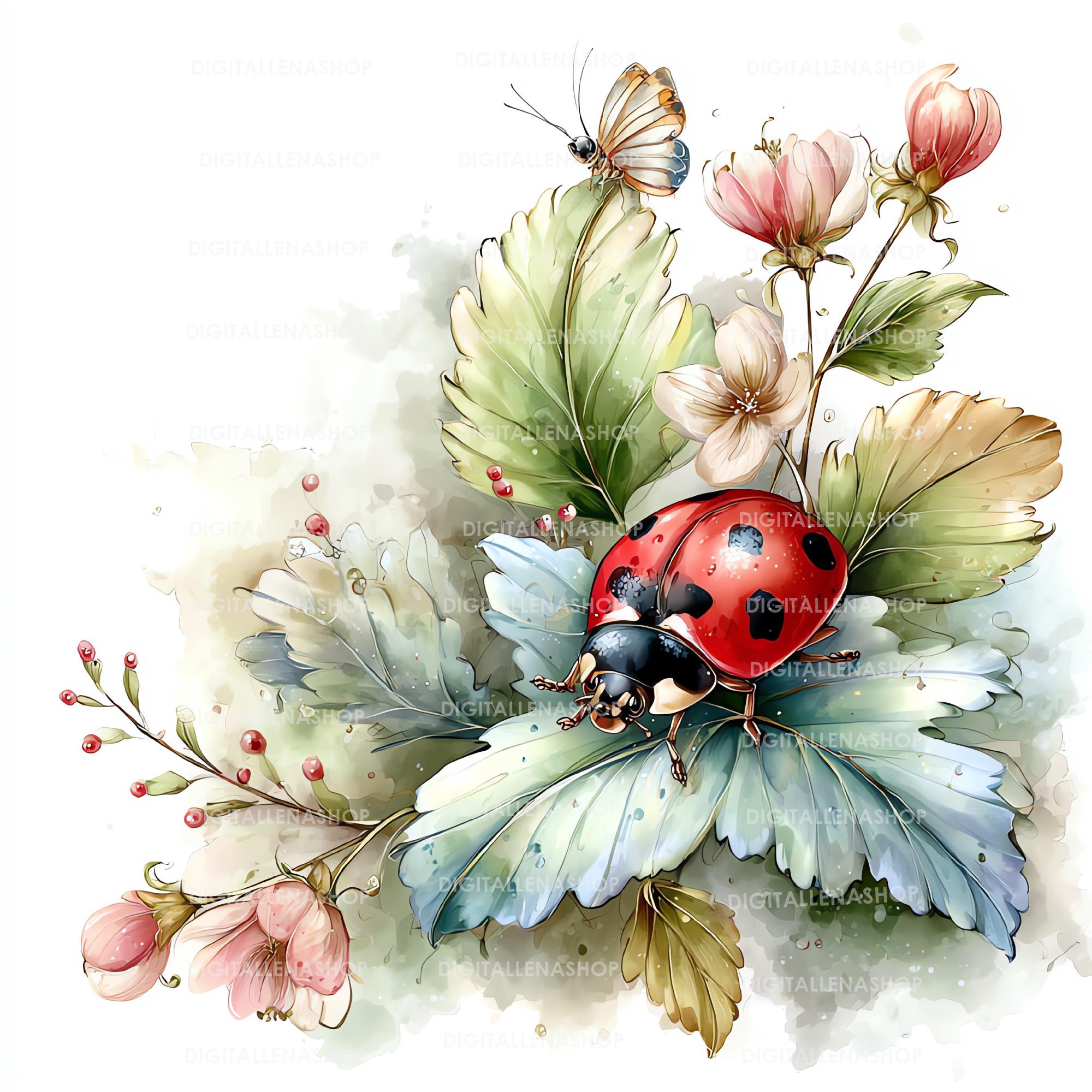 Spring Ladybug Watercolor Clipart Set | Garden Insect Art | Journal ...
