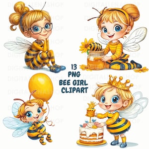 Bee Girl Clipart Bundle PNG | Queen Bee Clipart PNG | Commercial Use, Birthday Party Invitations, Junk Journal, Digital Stickers