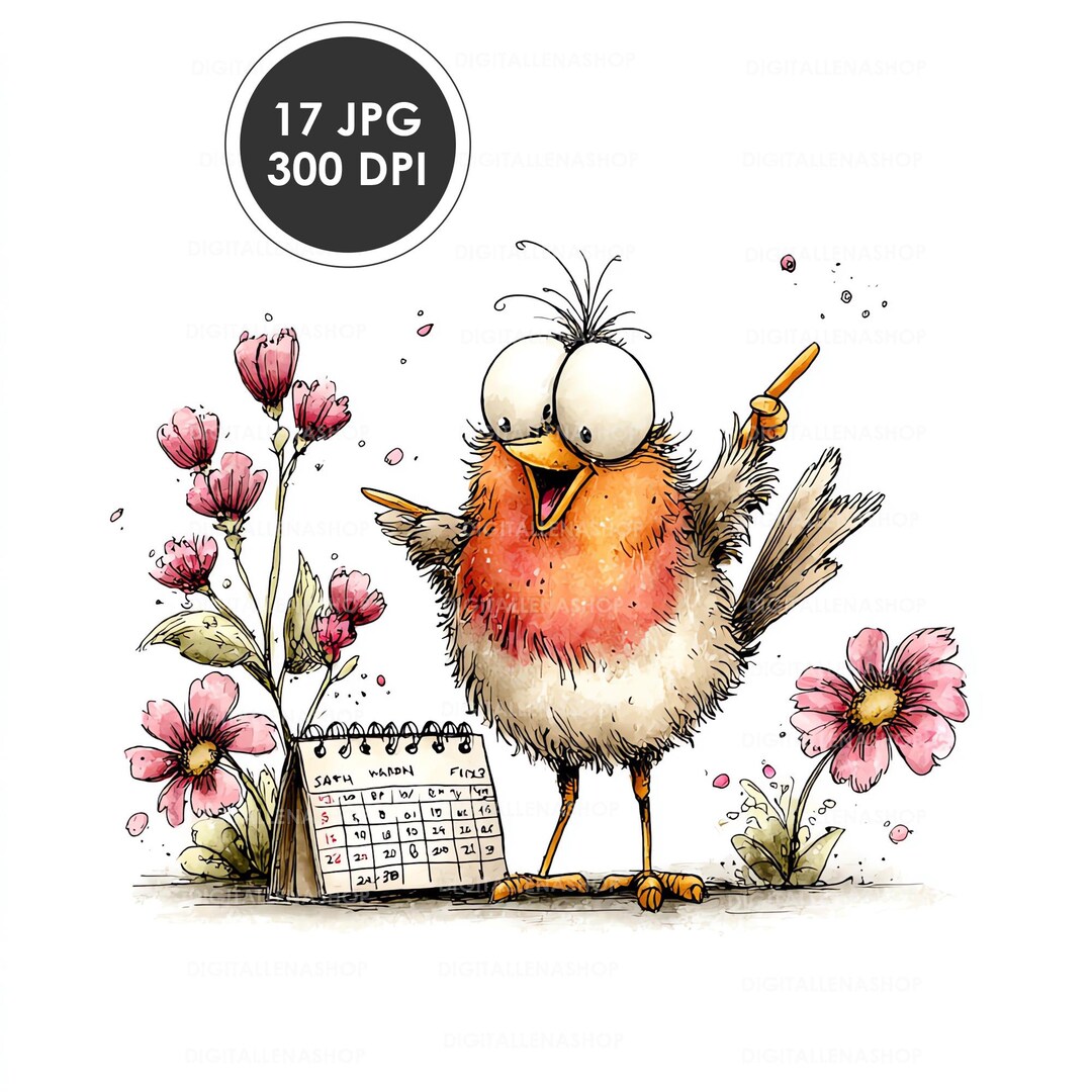 Whimsy Robin Whimsical Robin Bird Watercolor Clipart Set | Garden Nature Art ...