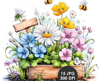 Whimsical Wildflowers Watercolor Clipart Set | Planner Decor | 15 JPG Files | Digital Download