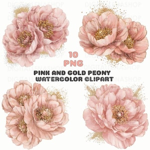 Pink Peony with Gold Glitter Watercolor Clipart PNG | Peonies Watercolor Clipart | Clipart Peonies Pink |  Party Invitations, Scrapbooking