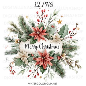 Akvarell God Jul Clipart Set: Julbokstäver (PNG-filer)