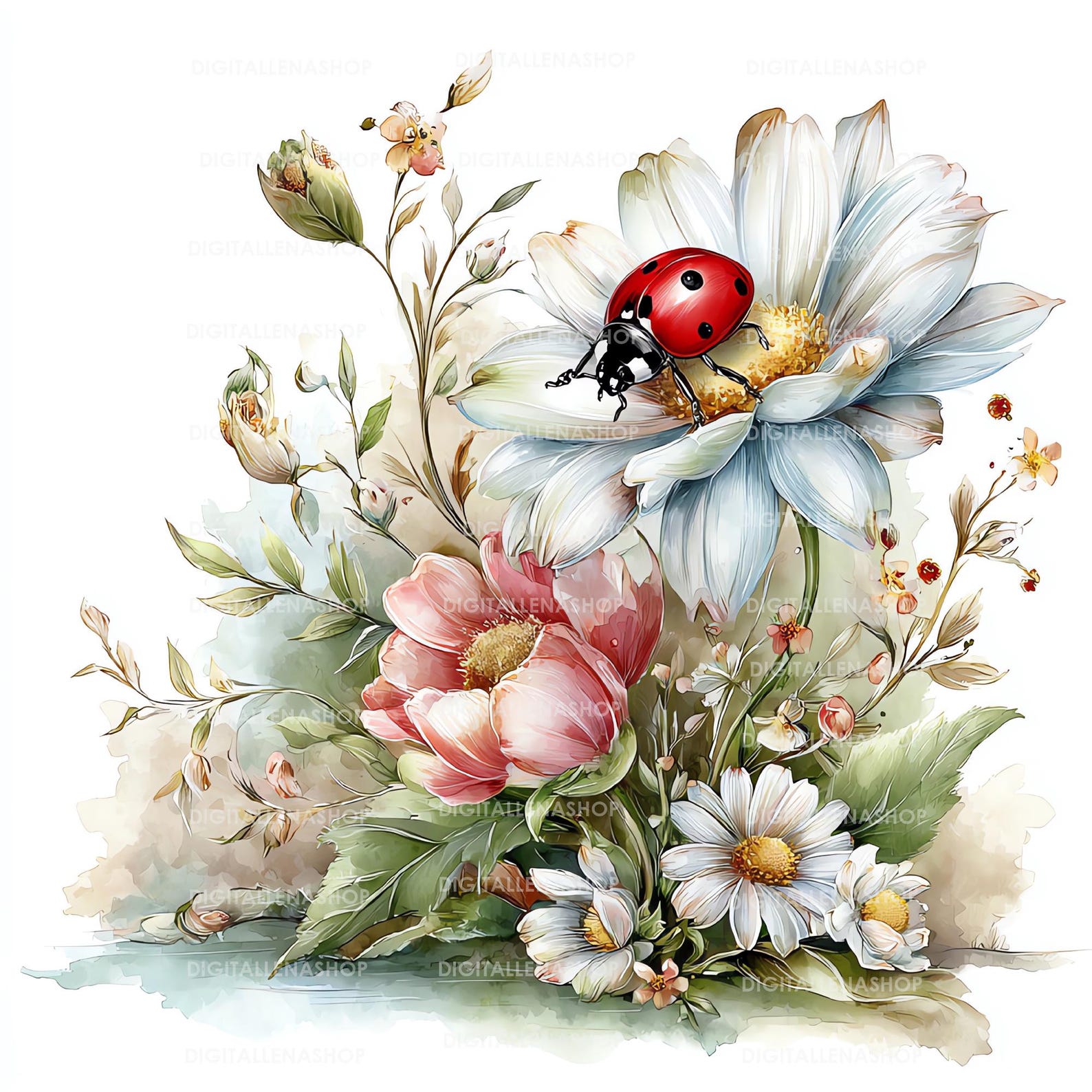 Spring Ladybug Watercolor Clipart Set | Garden Insect Art | Journal ...