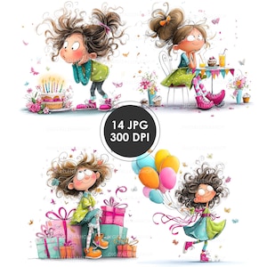 Whimsical Girl Birthday Watercolor Clipart Set (Digital Download)