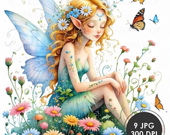 Watercolor Fairy Clipart: Magic Garden Illustrations (Digital Download)