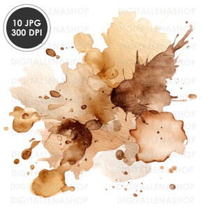 Watercolor Coffee Stains and Mocha Splashes Clipart 10 JPG | Printable, Junk Journaling, Scrapbooking, Card Making, Digital Download
