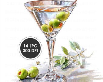 Watercolor Martini Glass Clipart | Elegant Cocktail Illustration (Digital Download)