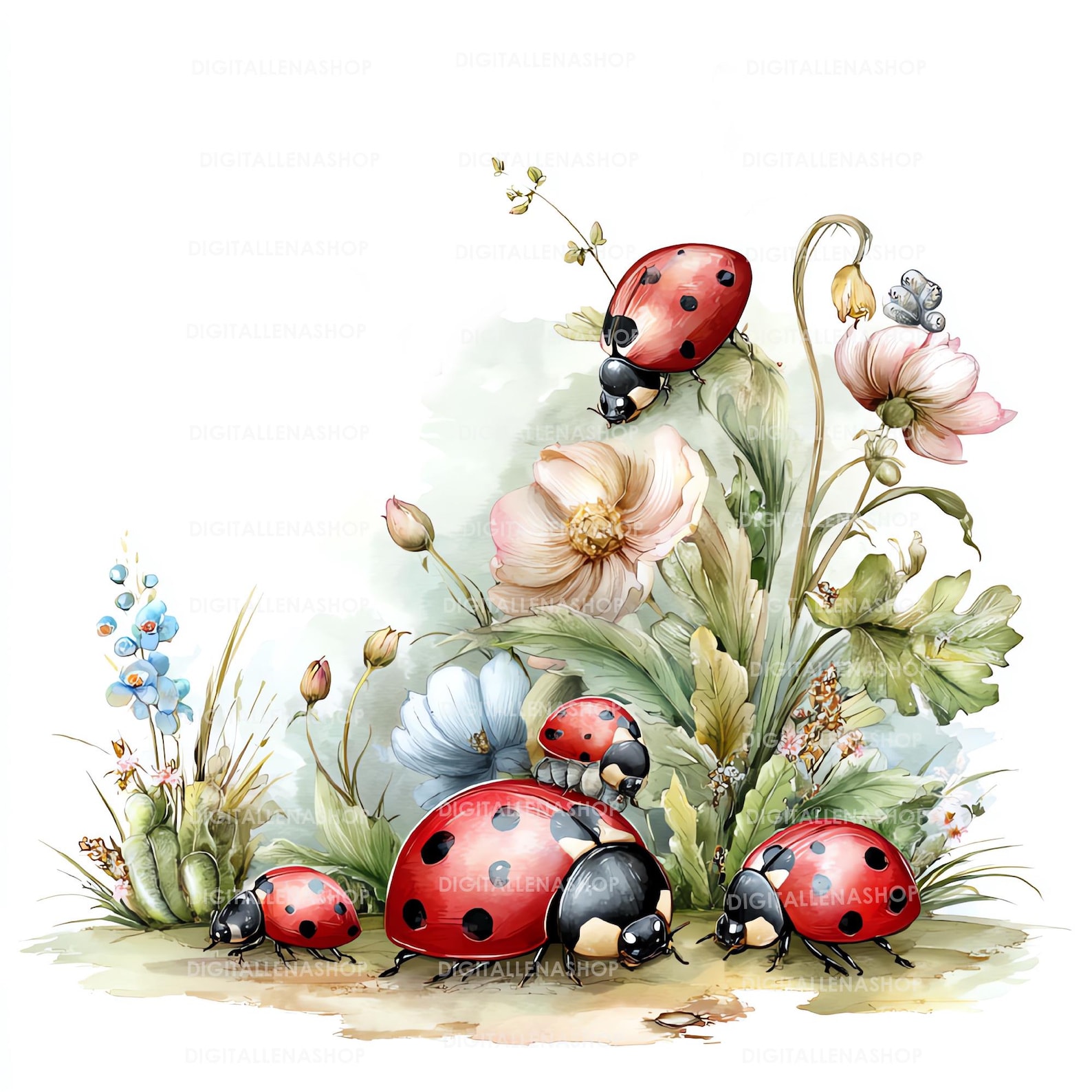 Spring Ladybug Watercolor Clipart Set | Garden Insect Art | Journal ...