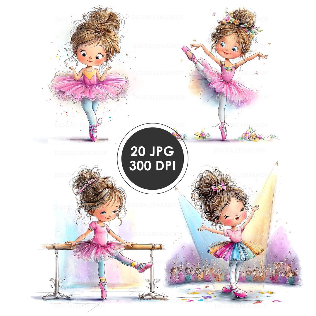 Little Ballerina Girl Watercolor Clipart Set | Kids Birthday Decor | 20 ...