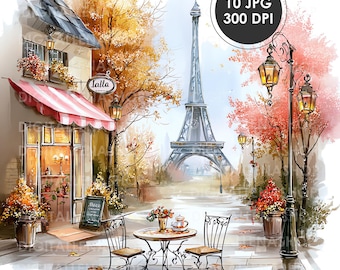 Autumn in Paris Watercolor Clipart: Fall Illustrations (Digital Download)