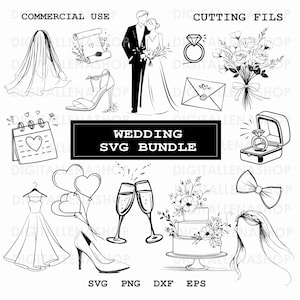 Wedding Svg Bundle, Wedding Accessories 16 PNG Clipart | Wedding Couple Svg, Wedding Laser File, for Cricut, Invitations, and Wedding Crafts