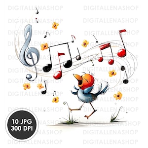 Whimsical Musical Notes Clipart | 10 High Quality JPG Files | Music Clipart, Party Invitations, Junk Journaling, Digital Download, Wall Art