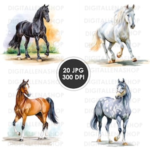 Horse Watercolor ClipArt, Horse Lovers Design, Animal Clip Art | 20 High Quality JPG Files, Paper Craft, Junk Journaling, Digital Download
