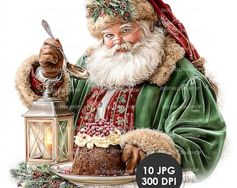 Victorian Santa Watercolor Clipart: Vintage Christmas JPG Set (Digital Download)