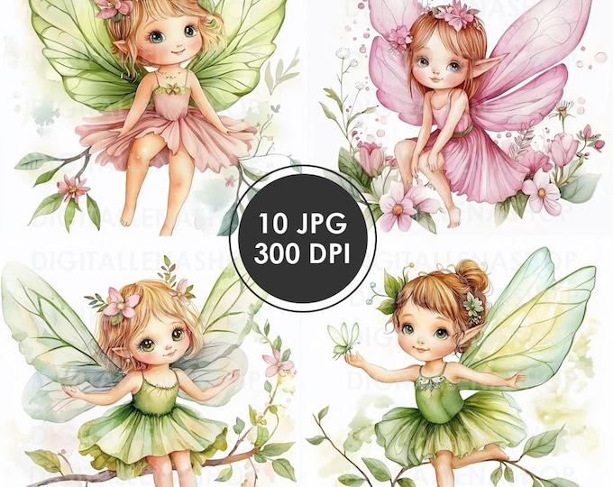 Watercolor Forest Fairy Clipart Bundle: Garden Illustrations (digital ...