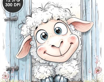 Watercolor Sheep Clipart: Farm Animal Illustrations (Digital Download, 12 JPG Files)