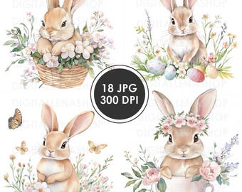 Watercolor Bunny Clipart: Easter Rabbit Illustrations (Digital Download)