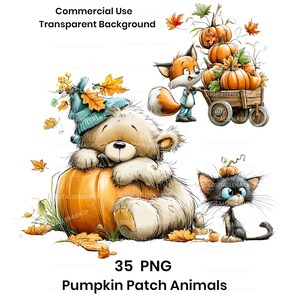 Pumpkin Patch Animals Clipart Bundle, Watercolor Fall Farm Animals, Cute Autumn Woodland Clip Art, Pumpkin Harvest, 35 PNG