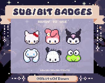 Kawaii Character Twitch Sub Badges - Kuro, Melody, Kitty - ZIP file - Ready to use