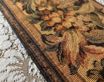 Vintage French Jacquart fabric remnant strip with floral pattern