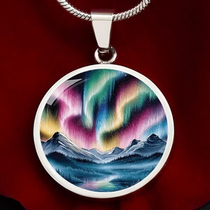 Aurora Borealis Engraved Necklace, Alaska Northern Lights, Jewelry Memento Pendant, Gift for Girlfriend, Gift for Friend, Gift for Wife