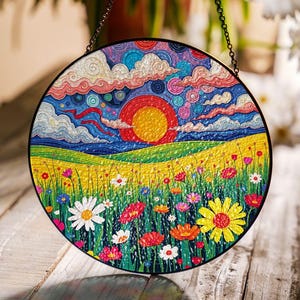 Wildflower Stained Glass Suncatcher, Glass Window Hangers, Window Hanging Floral Art, Handmade Glass Decor,Gift Idea, Gift for Flower Lovers