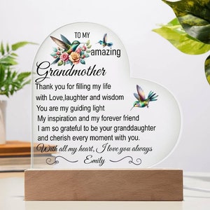 Grandmother Personalized Hummingbird  Heart Plaque | Gift For Grandma | Birthday Gift From Granddaughter | To Grandma | Mother&#39;s Day Gift