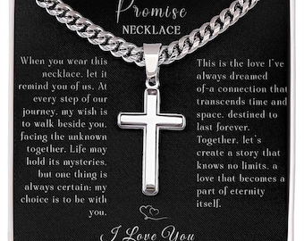 Personalized Engraved on the Back Cuban Chain with Artisan Cross Necklace, Promise Necklace, Chain and Cross,Gift for Husband, for Boyfriend