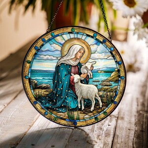 Mary Stained Glass Suncatcher for Window Hanging,Suncatcher Stained Glass Christian, Religious Suncatcher Window,  Religious Christian Gift