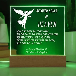 Beloved Souls Memorial Acrylic Plaque with LED Base, Memorial Gift Parents, Memorial Gift Loss of Wife,  Bereavement Gift, Memory Gifts Dad