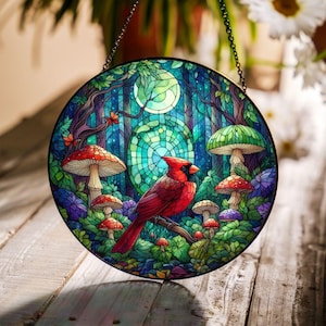 Cardinal Stained Glass Suncatcher: Red Bird Window Hanging