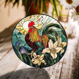 Rooster Stained Glass Suncatcher: Farmhouse Kitchen Window Decor