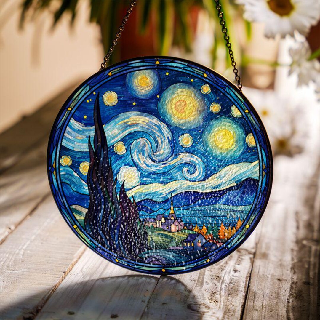 Starry Night Vincent Van Gogh Stained Glass Suncatcher for Window ...