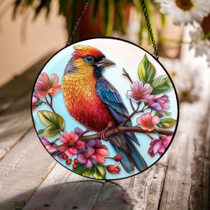 Cardinal Bird Stained Glass Suncatcher for Window Hanging, Stained Glass Cardinal Birds, Birthday Gift, Gifts for Girlfriend, Gift Idea