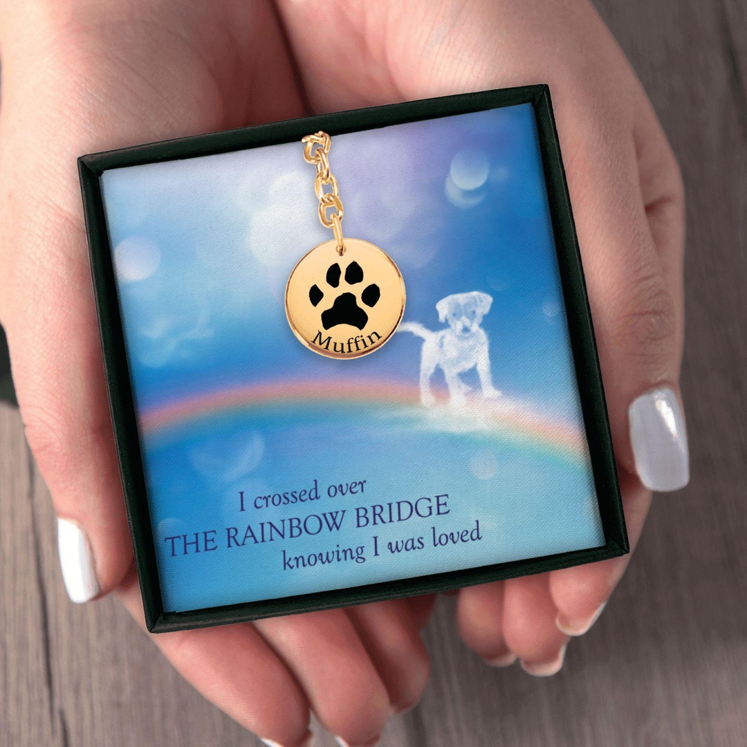 Rainbow Bridge Pawprint Keychain, Loss of Dog Cat Pet Memorial Jewelry ...