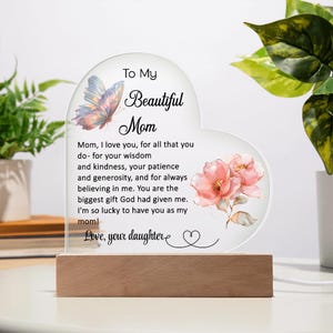 Targa acrilica "To My Beautiful Mom", regalo per la mamma, regalo per la festa della mamma, regalo di compleanno per la mamma, regali dalla figlia, regalo personalizzato per la mamma
