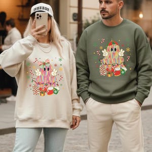 Cute Christmas Ghost Sweatshirt, Halloween Ghost Hoodie, Spooky Christmas Sweater, Funny Xmas Matching Shirt, Christmas Gift image 1