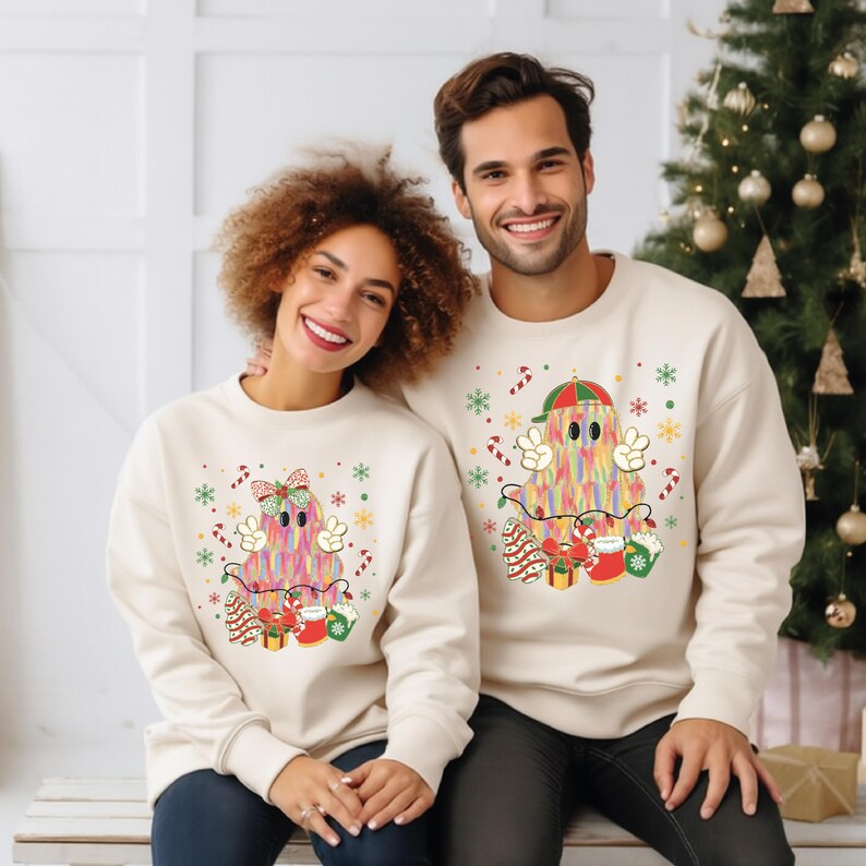 Cute Christmas Ghost Sweatshirt, Halloween Ghost Hoodie, Spooky Christmas Sweater, Funny Xmas Matching Shirt, Christmas Gift image 3