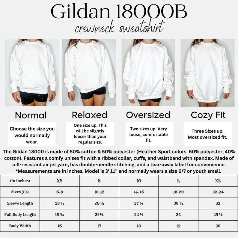 a woman's size guide for a crew neck sweatshirt