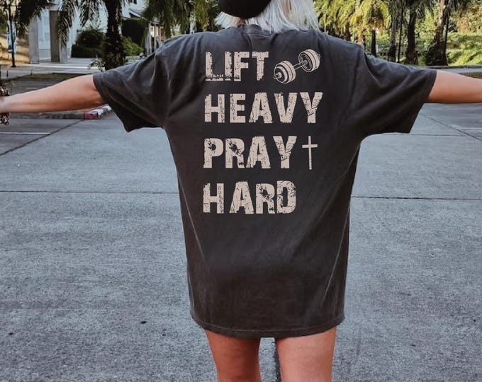 Lift Heavy Pray Hard Comfort Colors Shirt,  Motivational Fitness Tee, Workout Gym Shirt,  Christian Gym Shirt, IMC1040
