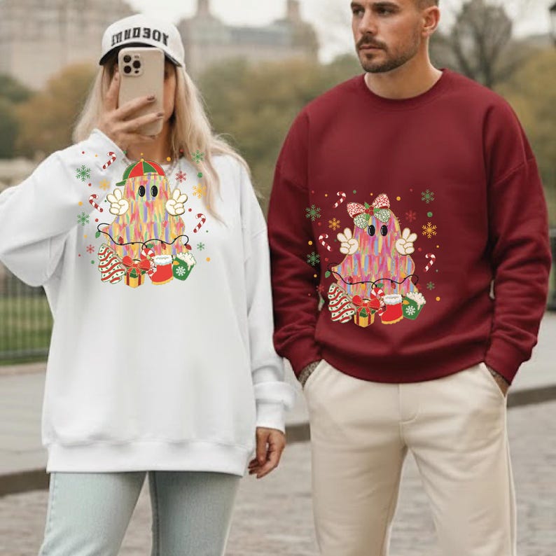 Cute Christmas Ghost Sweatshirt, Halloween Ghost Hoodie, Spooky Christmas Sweater, Funny Xmas Matching Shirt, Christmas Gift image 7
