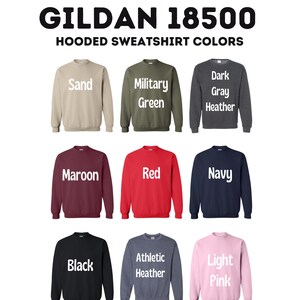 a group of sweatshirts with the names of different colors